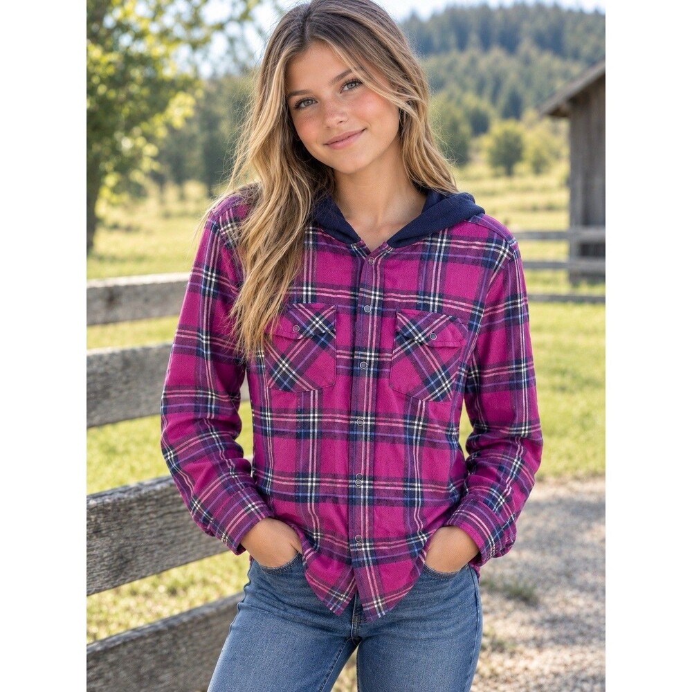 Y2K VTG L.L. Bean Girls 14-16 Full Zip Hooded Fleece Jacket Flannel